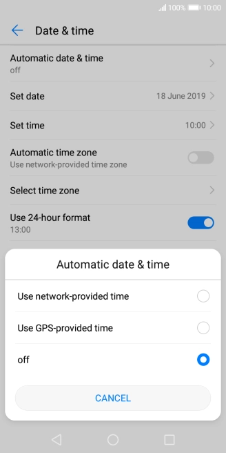 Press Use network-provided time to turn on the function.