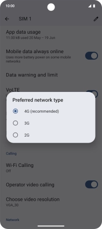 Press the required network mode.