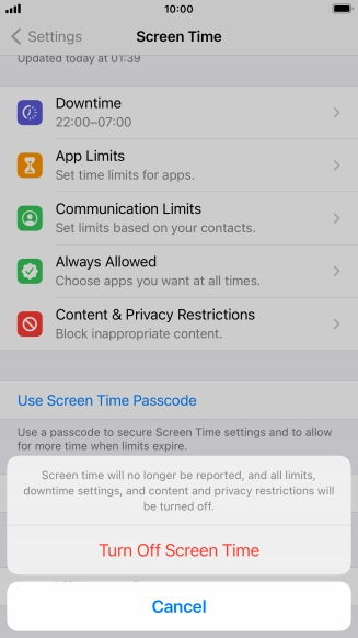 Press Turn Off Screen Time.