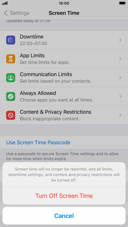 Press Turn Off Screen Time.