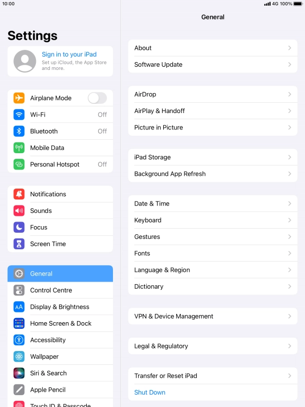 Press Sign in to your iPad.
