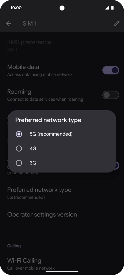 Press the required network mode.