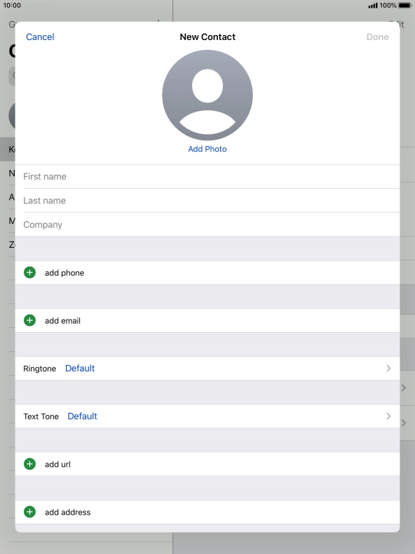 Press First name and key in the first name.