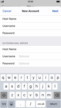 Press Username and key in the username for your email account. Please note that if you're using Vodafone's outgoing server, leave the username field empty.