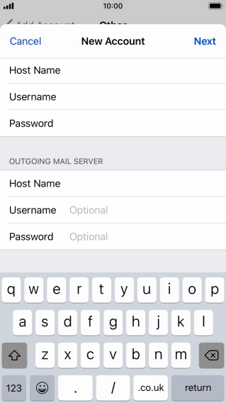 Press Username and key in the username for your email account. Please note that if you're using Vodafone's outgoing server, leave the username field empty.