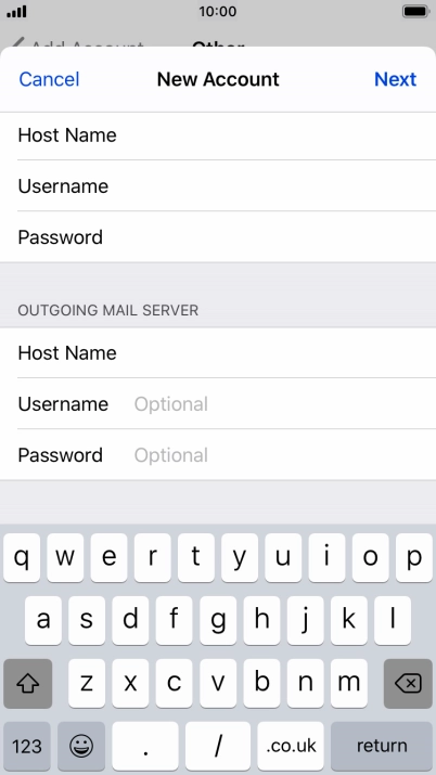 Press Username and key in the username for your email account. Please note that if you're using Vodafone's outgoing server, leave the username field empty.