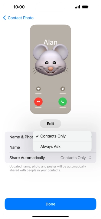 Press the required setting.