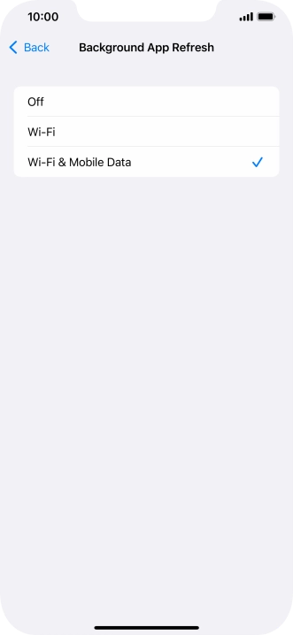 To turn off background refresh of apps, press Off.