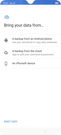 Press the required setting and follow the instructions on the screen to transfer the content from another phone.