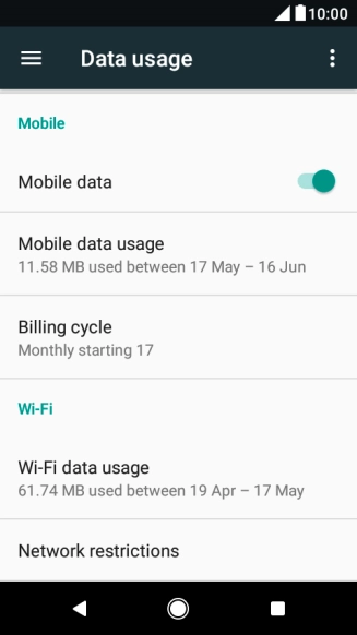 Press Mobile data usage.
