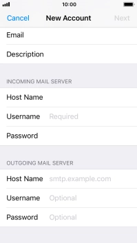 Press Username and key in the username for your email account.