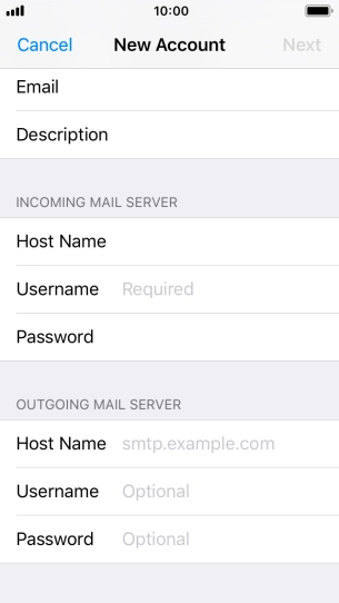 Press Username and key in the username for your email account.