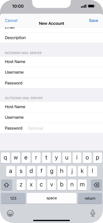 Press Password and key in the password for your email account. Please note that if you're using Vodafone's outgoing server, leave the password field empty.