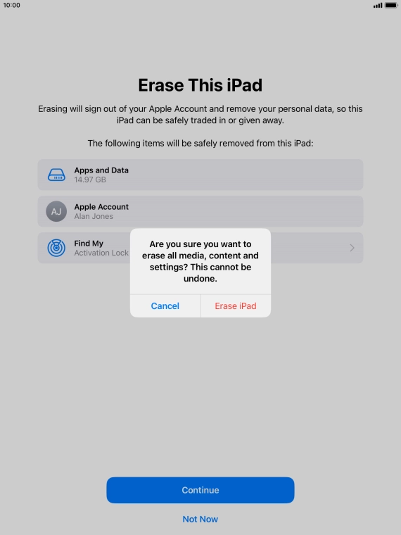 Press Erase iPad.