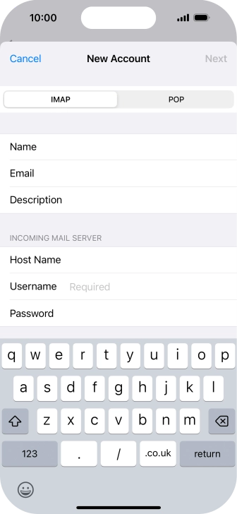 Press Username and key in the username for your email account.