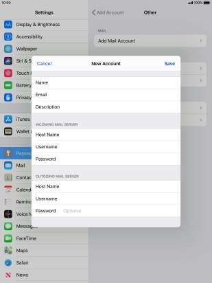 Press Password and key in the password for your email account. Please note that if you're using Vodafone's outgoing server, leave the password field empty.