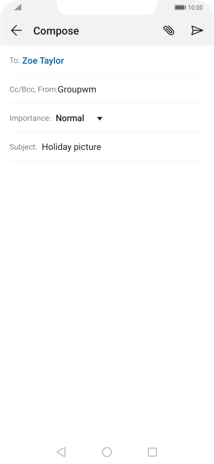 Press the text input field and write the text for your email message.