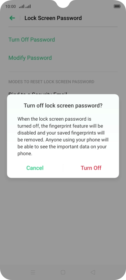 Press Turn Off and key in the additional phone lock code you created earlier.