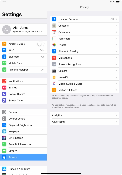 Press Location Services.