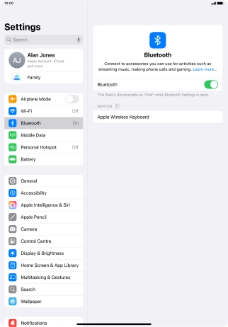 Press the required Bluetooth device and follow the instructions on the screen to pair the device with your tablet.
