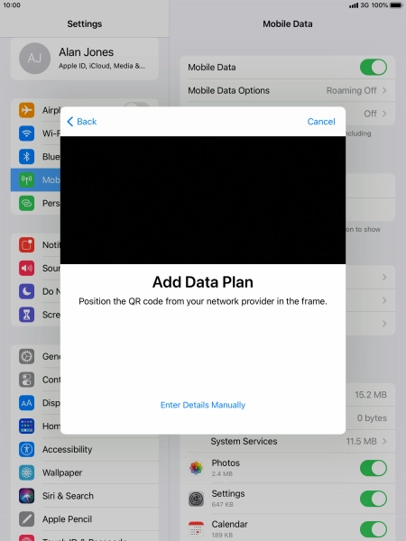 Place the QR code you've received inside the tablet camera frame to scan the code.