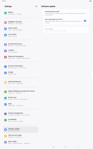 Press Download and install. If a new software version is available, it's displayed. Follow the instructions on the screen to update the tablet software.