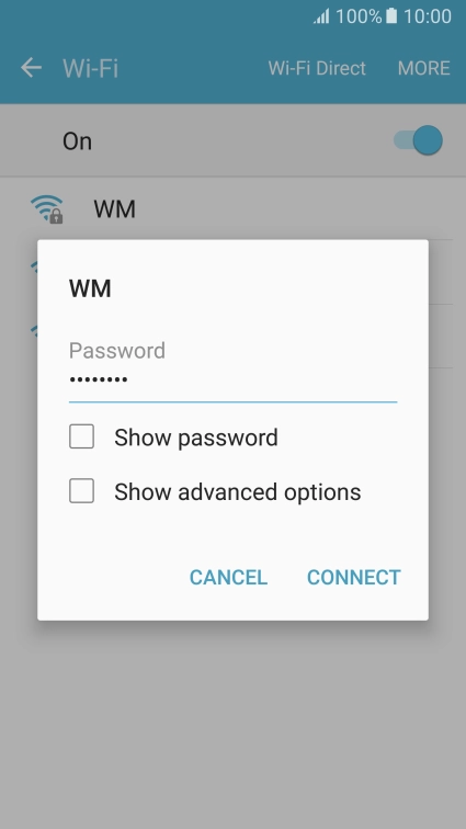 Key in the password for the Wi-Fi network and press CONNECT.