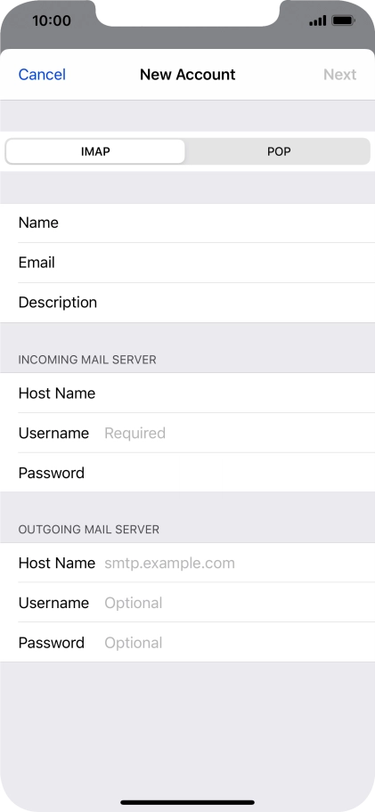 Press Username and key in the username for your email account.