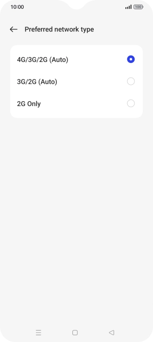 Press the required network mode.