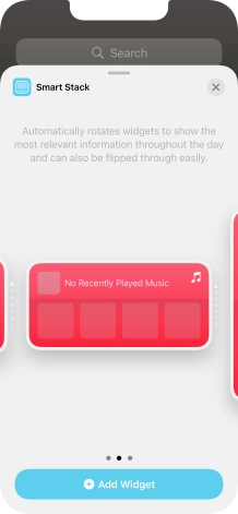 Slide your finger right or left on the screen to select the required widget size.