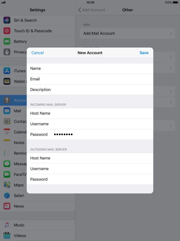 Press Save. Your email account has now been set up. To select more settings for incoming and outgoing server, proceed with the following steps.