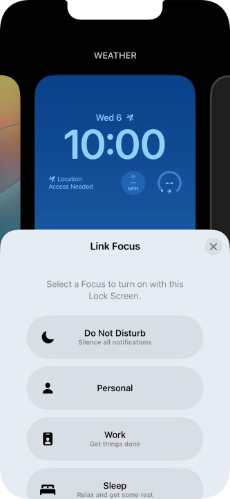 Press the required focus mode.