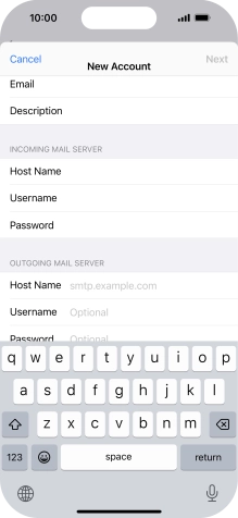 Press Host Name and key in the name or IP address of your email provider's outgoing server. Please note that if you can't send email messages when using your email provider's outgoing server, key in smtp.vodafone.net.au (Vodafone's outgoing server).