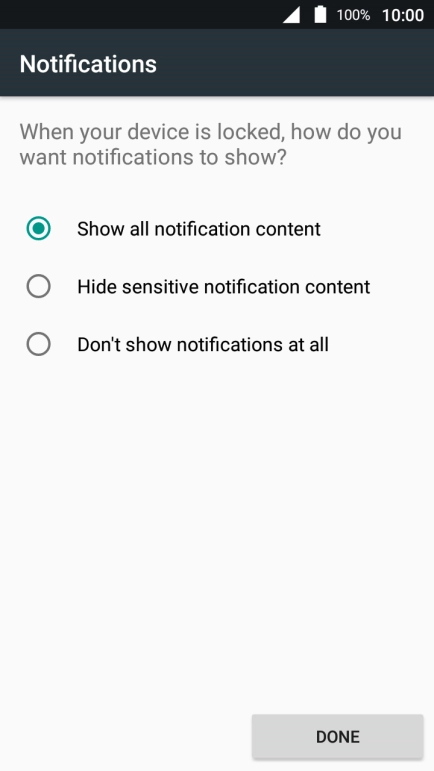 Press the required setting.