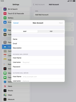 Press Username and key in the username for your email account.