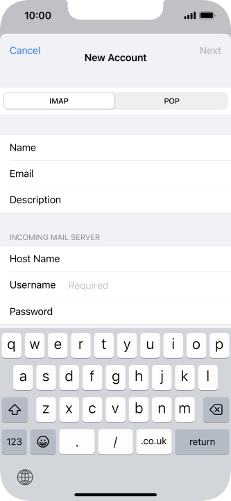 Press Username and key in the username for your email account.
