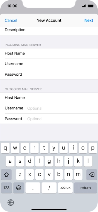 Press Username and key in the username for your email account. Please note that if you're using Vodafone's outgoing server, leave the username field empty.