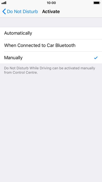 Press the required setting.