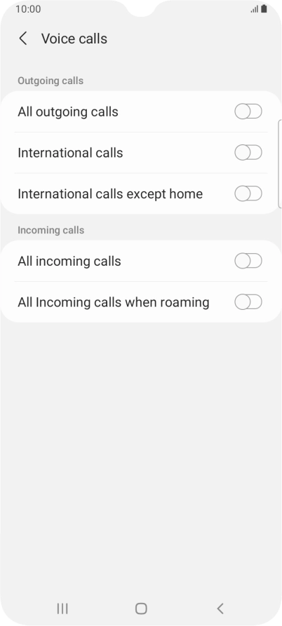 Press the required barring type to turn the function on or off.