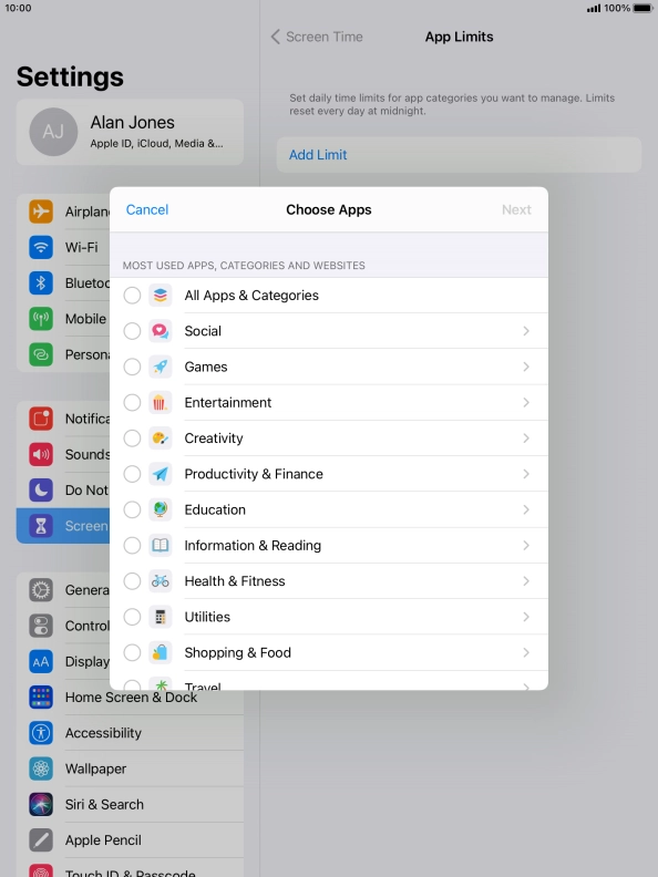 Press the required categories.
