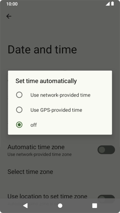Press Use network-provided time to turn on the function.