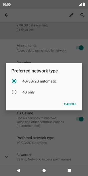 Press the required network mode.