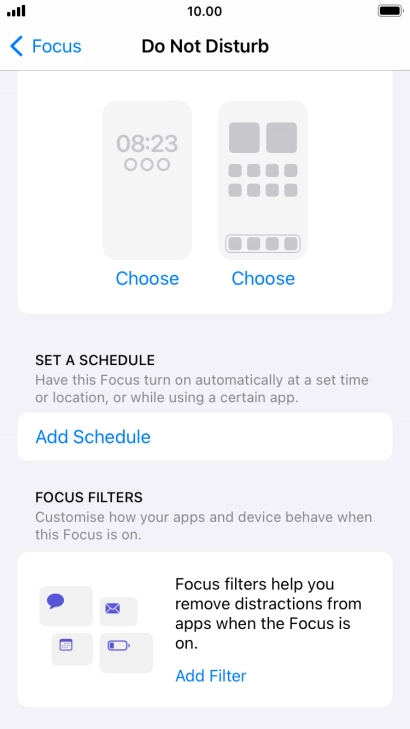 Press Add Schedule and follow the instructions on the screen to select settings for automatic activation of Do Not Disturb.