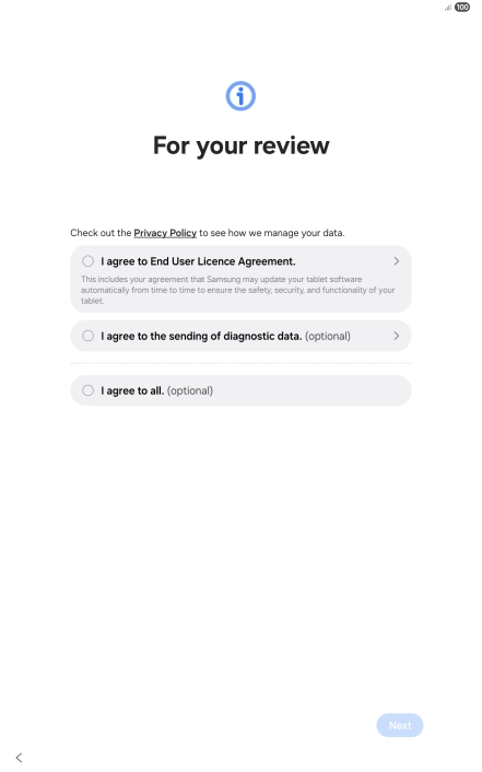 Press the fields next to the required settings to select them.