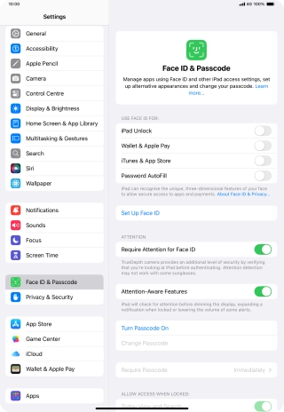 Press Turn Passcode On and key in a lock code of your own choice twice.