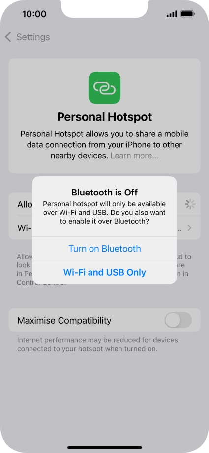 If Wi-Fi is turned on, press Wi-Fi and USB Only.