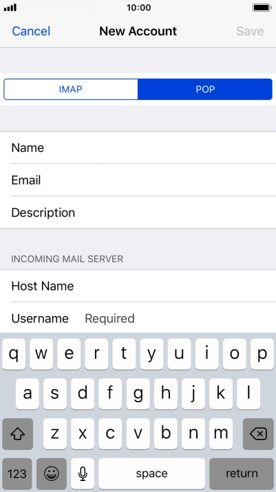 Press Username and key in the username for your email account.