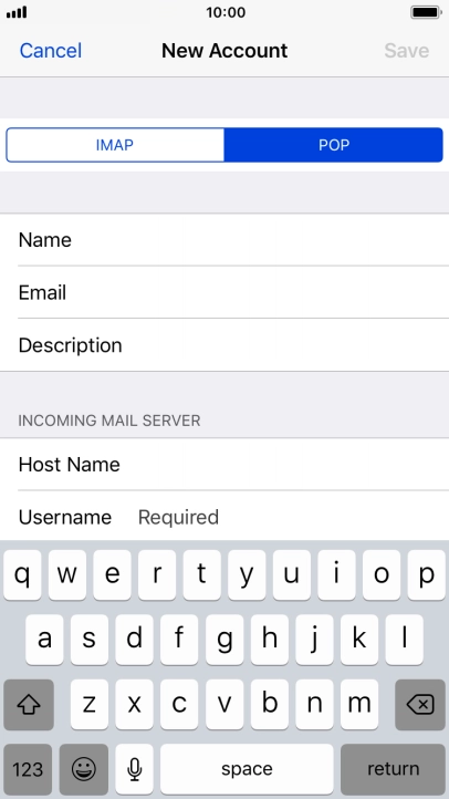 Press Username and key in the username for your email account.