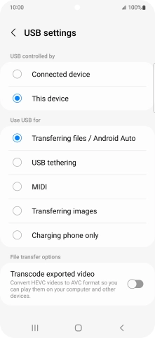 Press Transferring files / Android Auto.