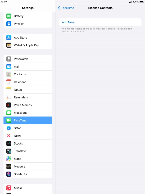 Press Add New... and follow the instructions on the screen to block a contact.